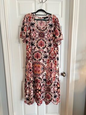 Lane Bryant Floral, scalloped hem with pockets modest Midi Dress size 22